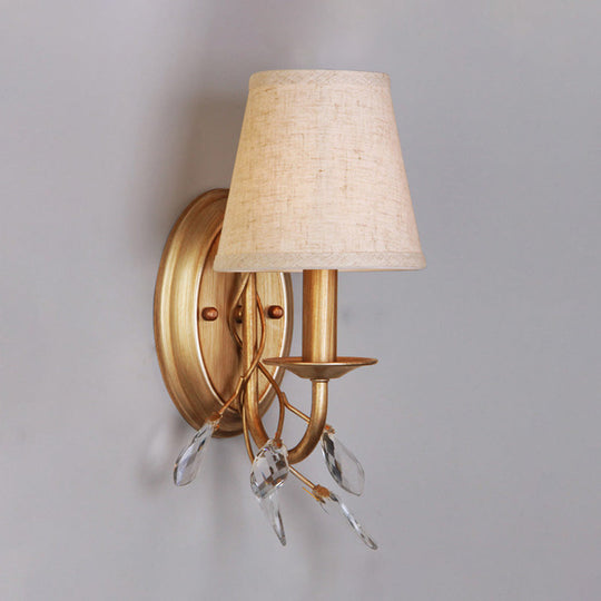 Barrel Wall Mount Lamp - 1-Light Country Style Gold Finish with Crystal Branch Decor