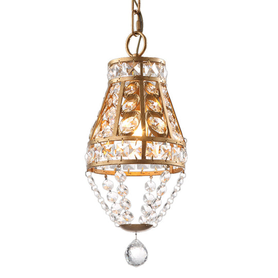 1-Head Gold Finish Pendant Light with Faceted Crystal Design - Ideal for Restaurant Lighting