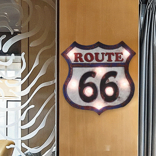 Countryside Distressed White LED Night Light with Iron Road Signboard Wall Lamp