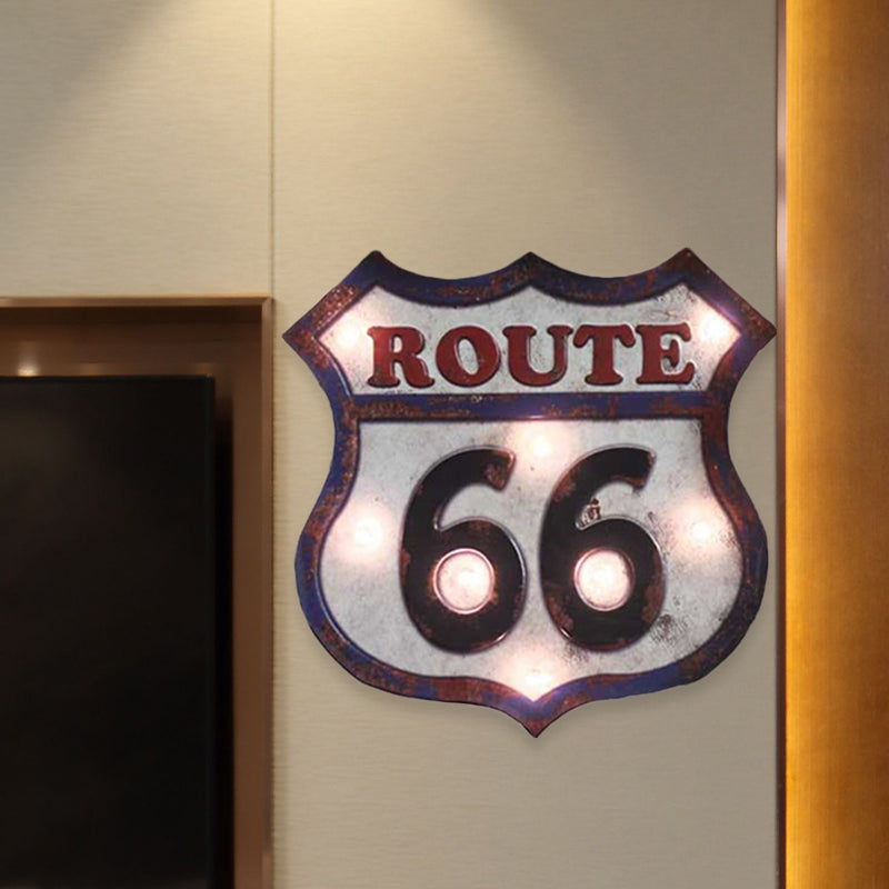 Countryside Distressed White LED Night Light with Iron Road Signboard Wall Lamp