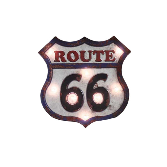 Countryside Distressed White LED Night Light with Iron Road Signboard Wall Lamp