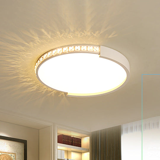 White Inlaid Crystal LED Flush Mount Ceiling Light for Minimalist Bedroom