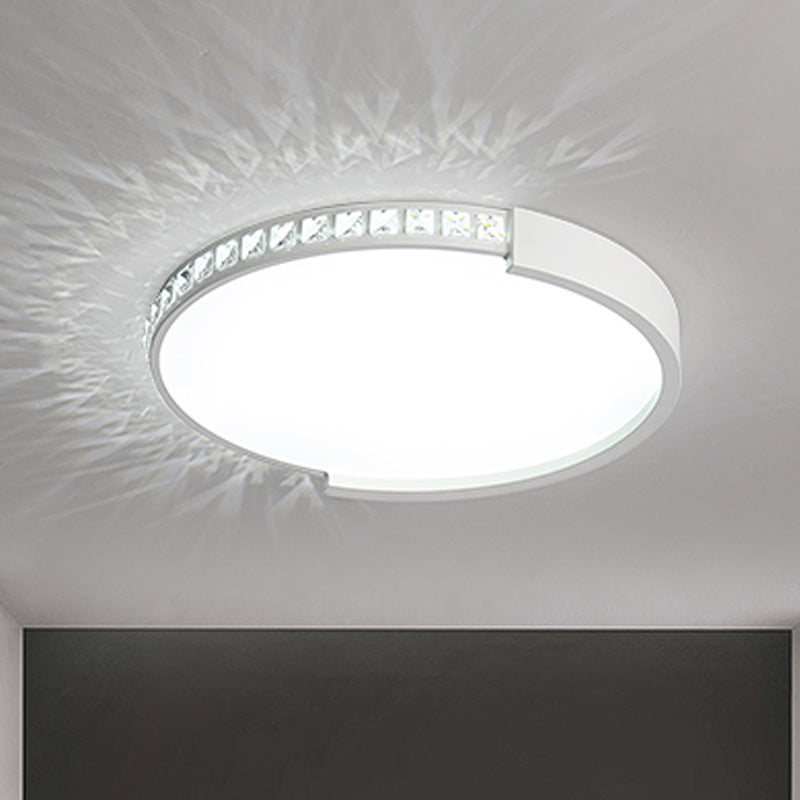 White Inlaid Crystal LED Flush Mount Ceiling Light for Minimalist Bedroom