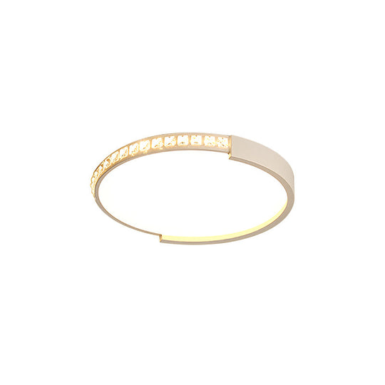 White Inlaid Crystal LED Flush Mount Ceiling Light for Minimalist Bedroom