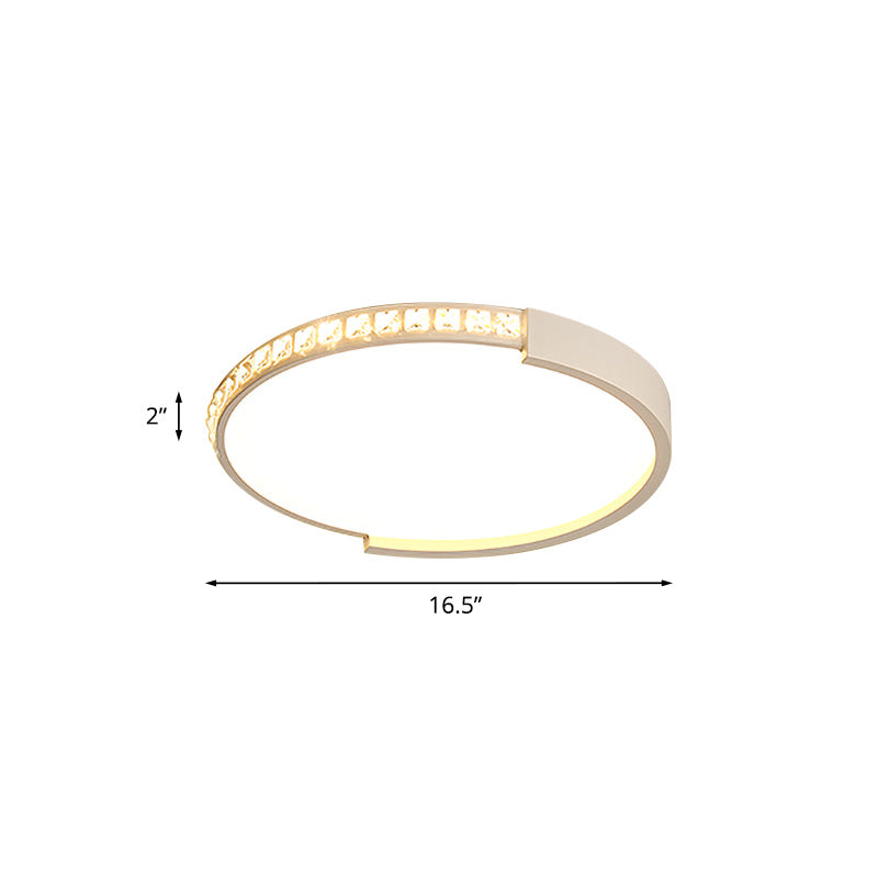 White Inlaid Crystal LED Flush Mount Ceiling Light for Minimalist Bedroom