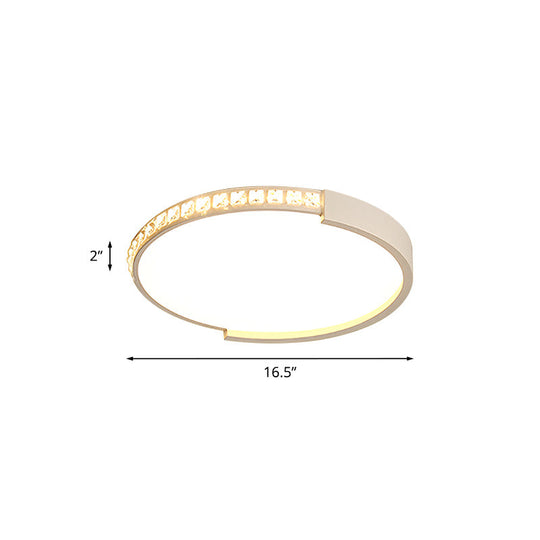 White Inlaid Crystal LED Flush Mount Ceiling Light for Minimalist Bedroom