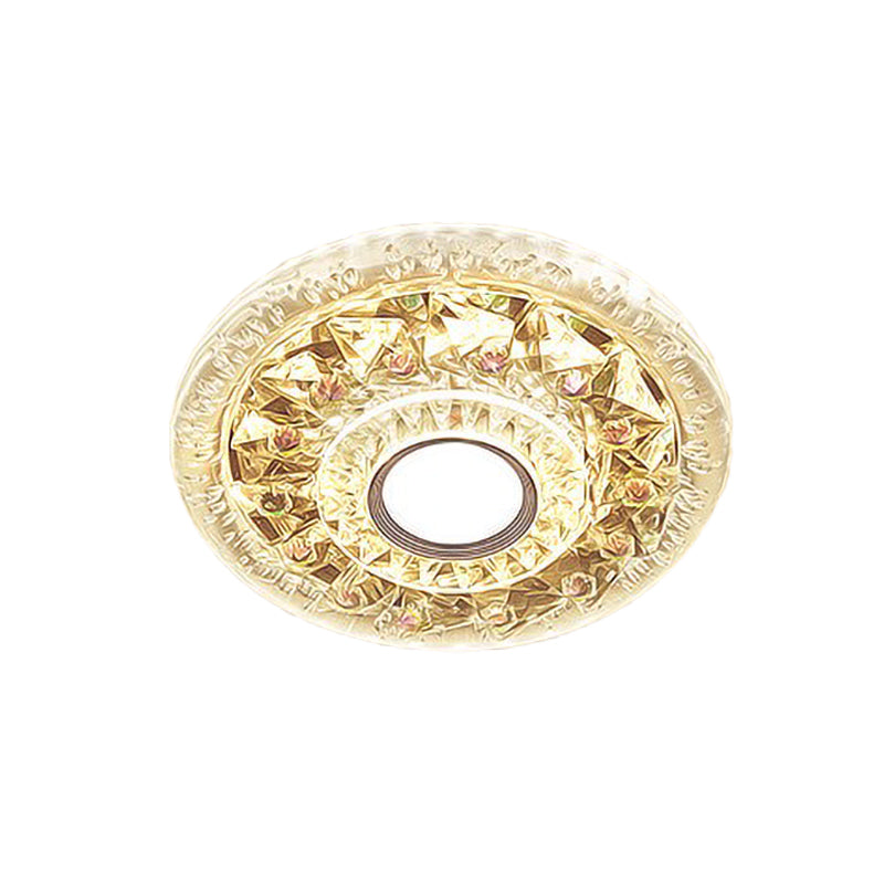 Simple Clear Crystal Flush Mount Ceiling Light with Mini LED - Round Shape