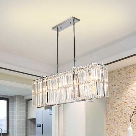 Modern Crystal Rod Island Pendant – Rectangular with 5 Lights, Chrome Finish