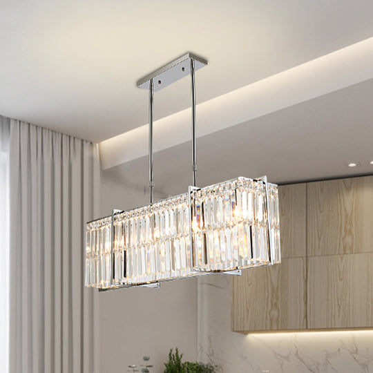Modern Crystal Rod Island Pendant – Rectangular with 5 Lights, Chrome Finish