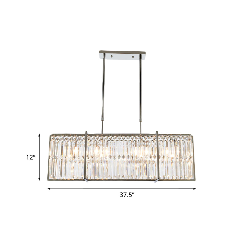 Modern Crystal Rod Island Pendant – Rectangular with 5 Lights, Chrome Finish