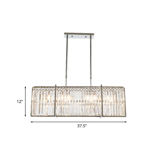 Modern Crystal Rod Island Pendant – Rectangular with 5 Lights, Chrome Finish
