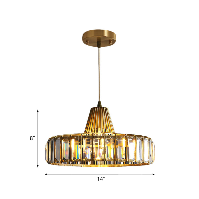 Postmodern Crystal 1-Light Gold Hat Pendant for Dining Room Ceiling