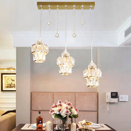 Crystal Cluster Pendant Light in Gold - 3 Lights, Modern Design for Corridors