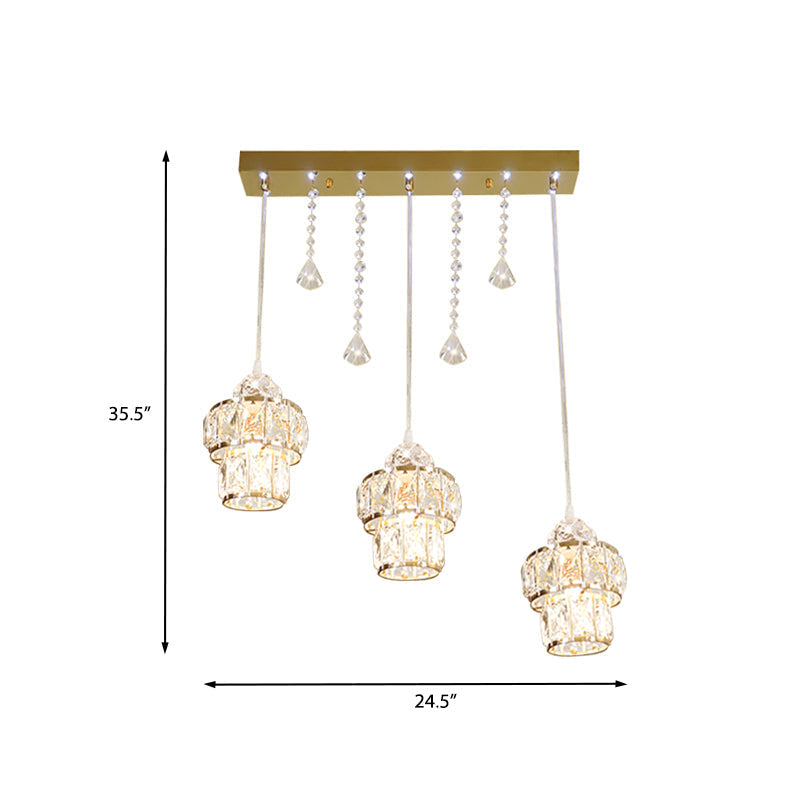 Crystal Cluster Pendant Light in Gold - 3 Lights, Modern Design for Corridors