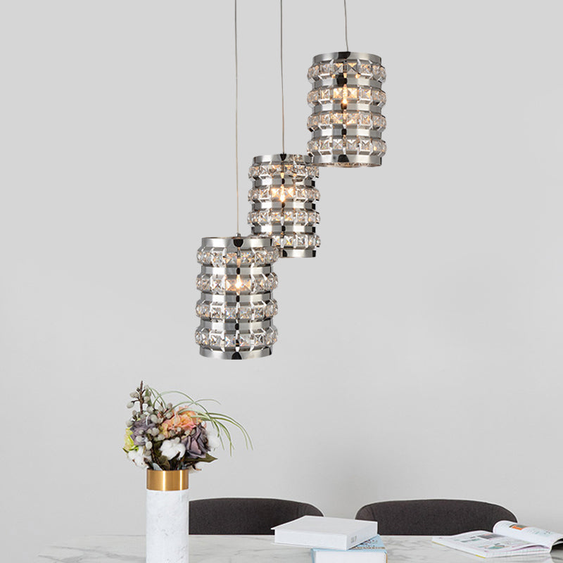 Contemporary Crystal Pendant Light with Chrome Finish - 3 Lights