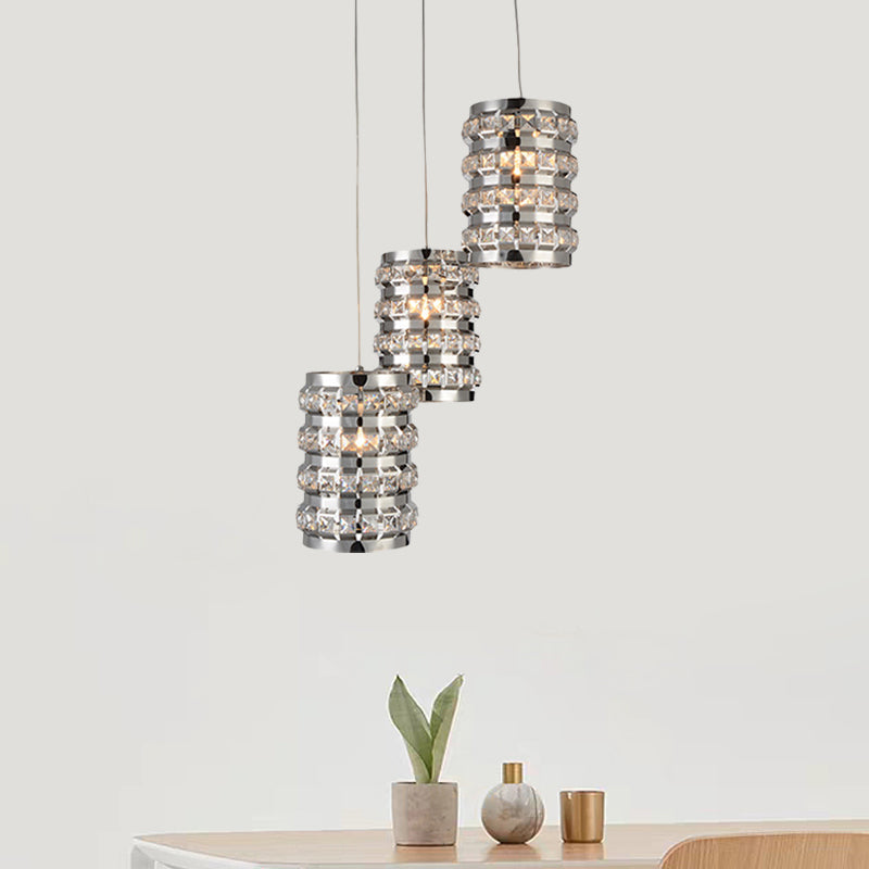 Contemporary Crystal Pendant Light with Chrome Finish - 3 Lights