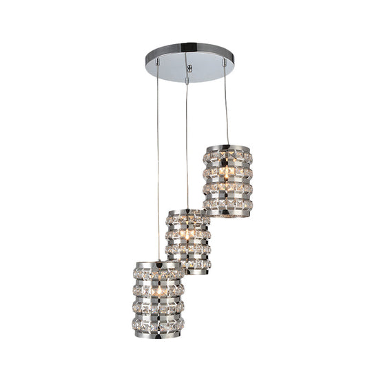 Contemporary Crystal Pendant Light with Chrome Finish - 3 Lights