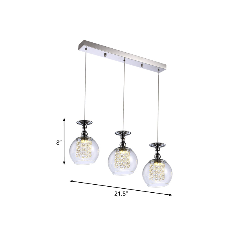 Contemporary 3-Light Clear Glass Wine Glass Pendant Light Kit with Chrome Finish and Crystal Droplets
