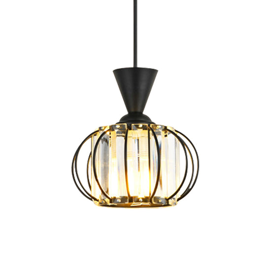 Modern Hanging Lamp Kit: Metallic Pendant Light with Crystal Drum Shade in Black/Gold - Perfect for Bedrooms