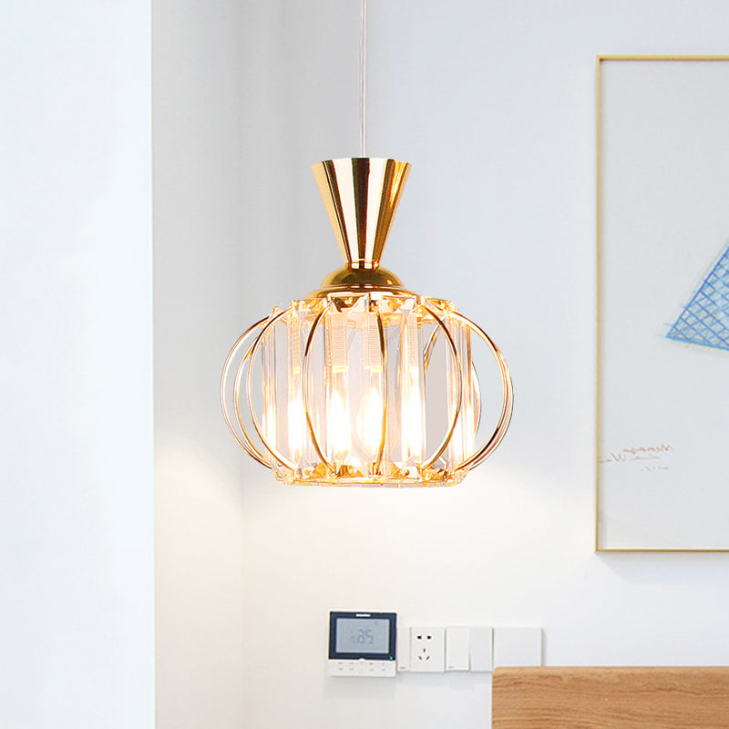Modern Hanging Lamp Kit: Metallic Pendant Light with Crystal Drum Shade in Black/Gold - Perfect for Bedrooms