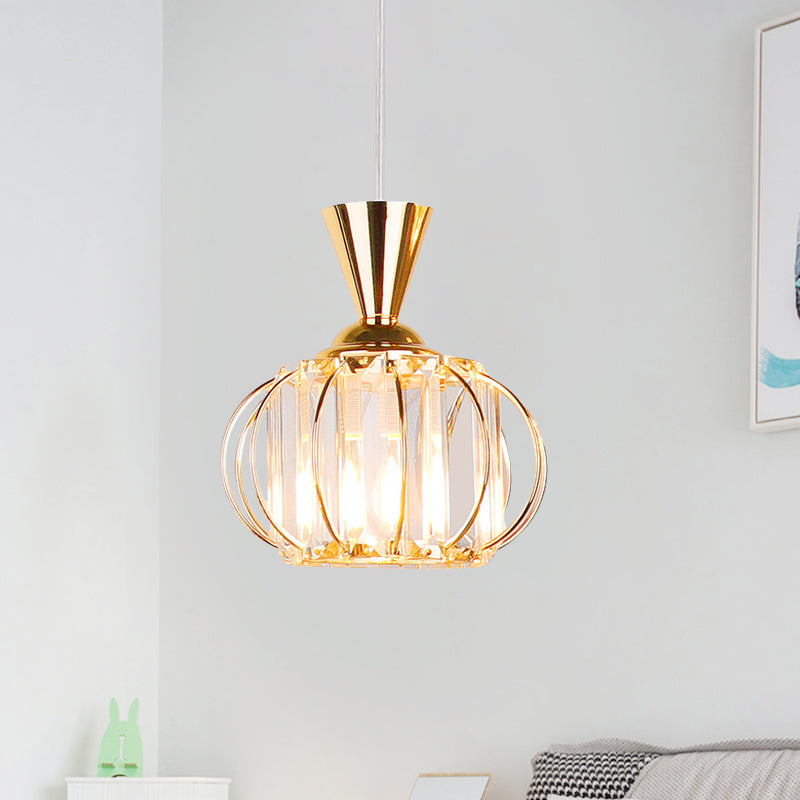 Modern Hanging Lamp Kit: Metallic Pendant Light with Crystal Drum Shade in Black/Gold - Perfect for Bedrooms