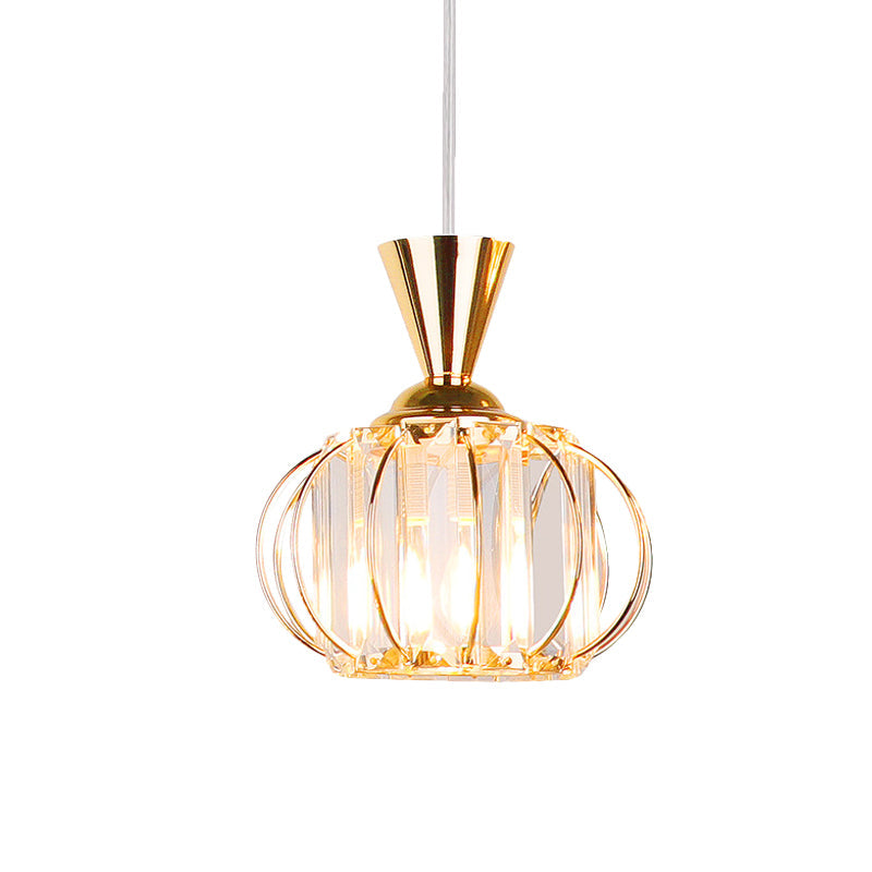 Modern Hanging Lamp Kit: Metallic Pendant Light with Crystal Drum Shade in Black/Gold - Perfect for Bedrooms