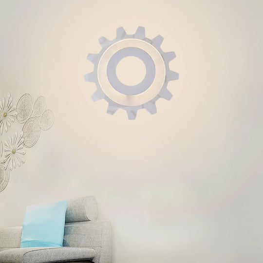 Acrylic LED Wall Light with White Finish for Kids Bedroom - Gear Wall Sconce