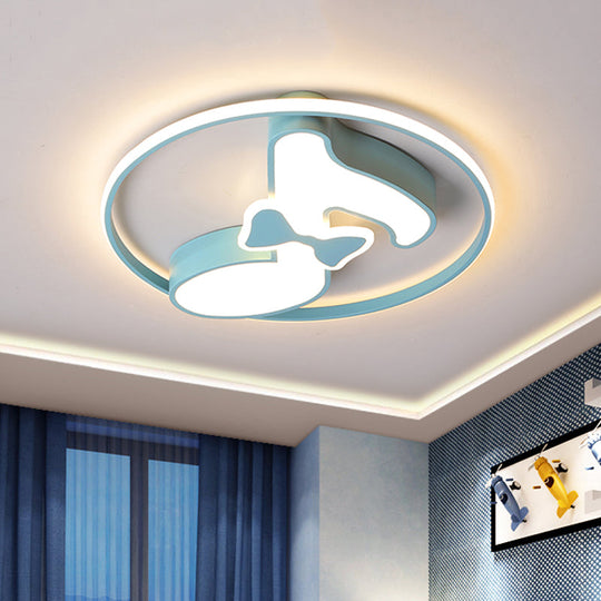 Kids Musical Note Ceiling Lamp in Pink/Light Blue - Acrylic LED Nursery Flush Mount Light with Warm/White Light