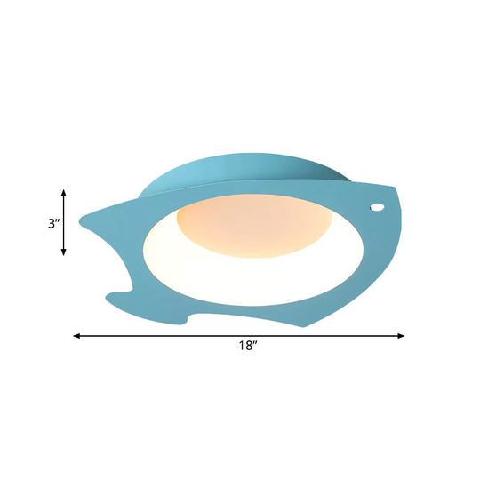 Blue Fish Flush Mount LED Ceiling Light for Kids Bedroom - Cartoon Style with Warm/White Light