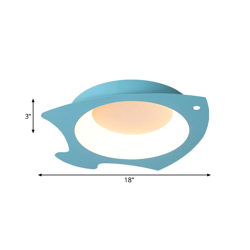 Blue Fish Flush Mount LED Ceiling Light for Kids Bedroom - Cartoon Style with Warm/White Light