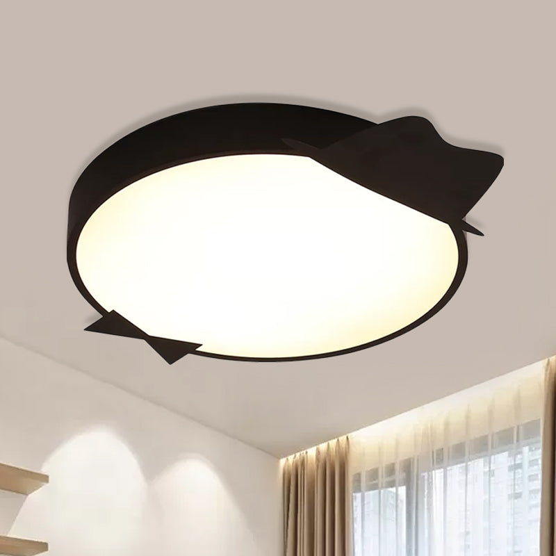 Kids LED Flush Mount Ceiling Light - Black Round Acrylic Fixture in Warm/White Light
