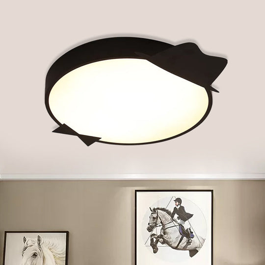Kids LED Flush Mount Ceiling Light - Black Round Acrylic Fixture in Warm/White Light
