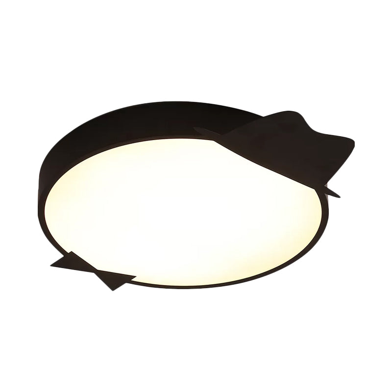 Kids LED Flush Mount Ceiling Light - Black Round Acrylic Fixture in Warm/White Light