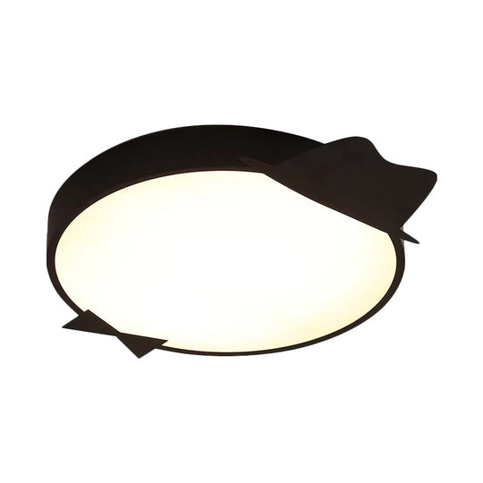 Kids LED Flush Mount Ceiling Light - Black Round Acrylic Fixture in Warm/White Light