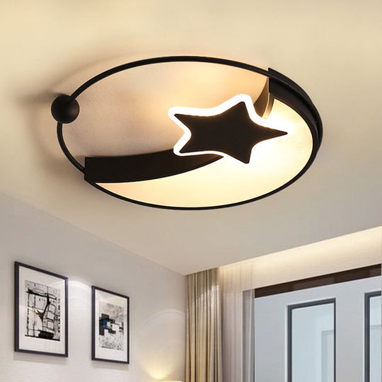 Kids LED Black Moon and Star Flush Mount Lamp with Warm/White Light