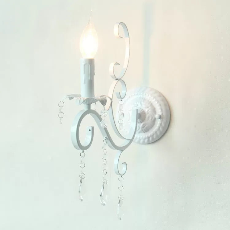Metal Candle Sconce Light with Crystal Deco - Traditional White Wall Lamp for Hallway