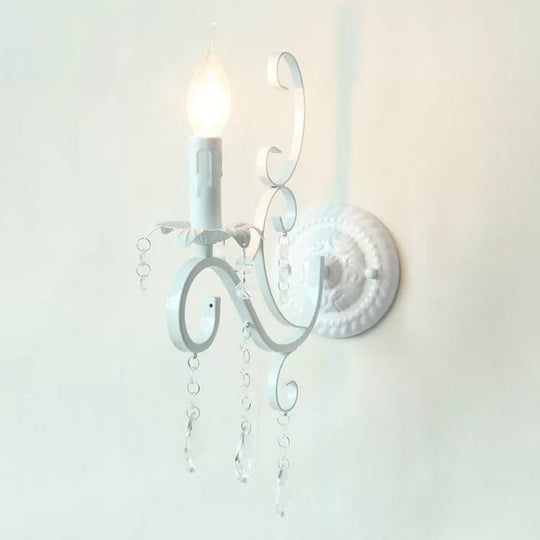 Metal Candle Sconce Light with Crystal Deco - Traditional White Wall Lamp for Hallway