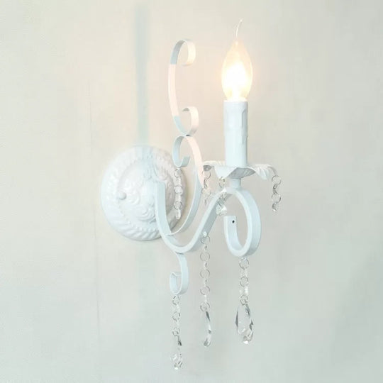 Metal Candle Sconce Light with Crystal Deco - Traditional White Wall Lamp for Hallway