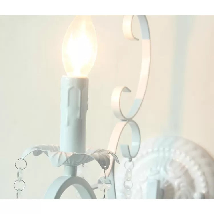 Metal Candle Sconce Light with Crystal Deco - Traditional White Wall Lamp for Hallway