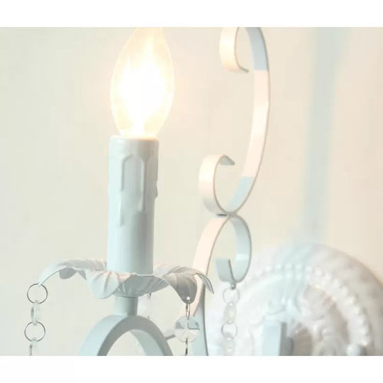 Metal Candle Sconce Light with Crystal Deco - Traditional White Wall Lamp for Hallway