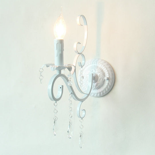 Metal Candle Sconce Light with Crystal Deco - Traditional White Wall Lamp for Hallway