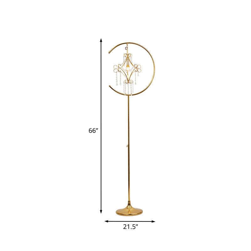 Contemporary Gold Standing Lamp with Crystal Design - Scrolled Frame Floor Lighting