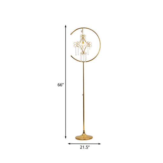 Contemporary Gold Standing Lamp with Crystal Design - Scrolled Frame Floor Lighting