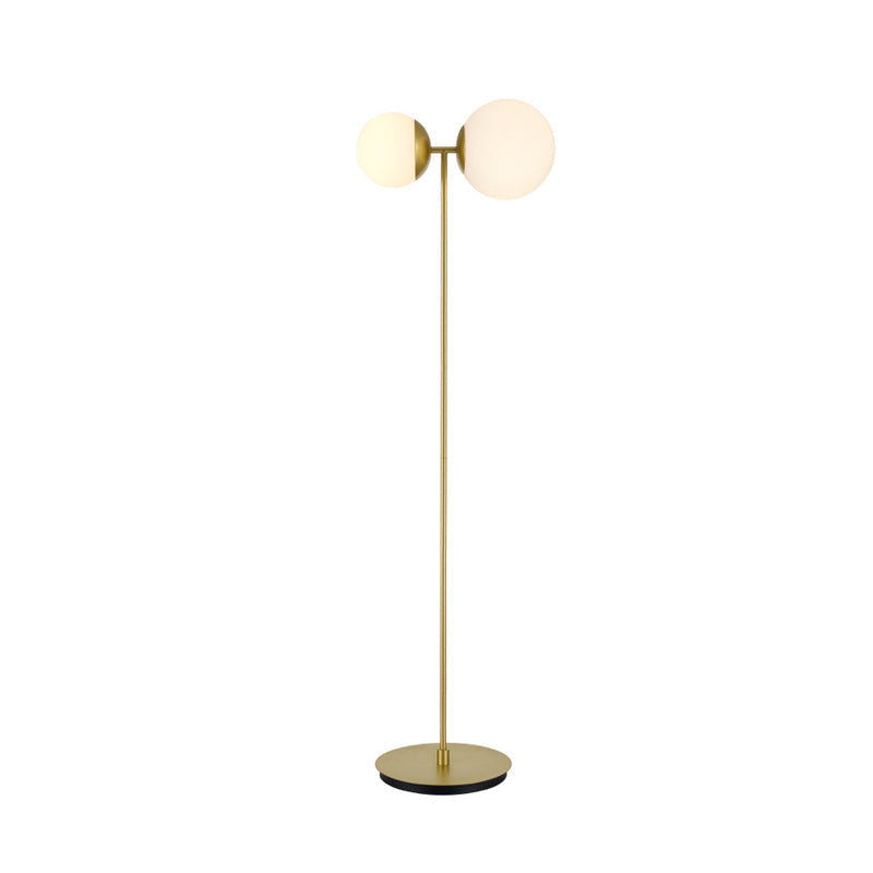 Opal Glass Standing Up Floor Lamp with 2-Head Bedroom Lighting in Gold