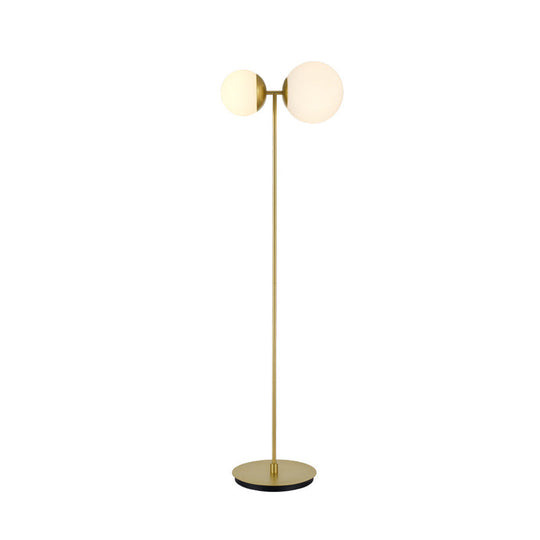 Opal Glass Standing Up Floor Lamp with 2-Head Bedroom Lighting in Gold