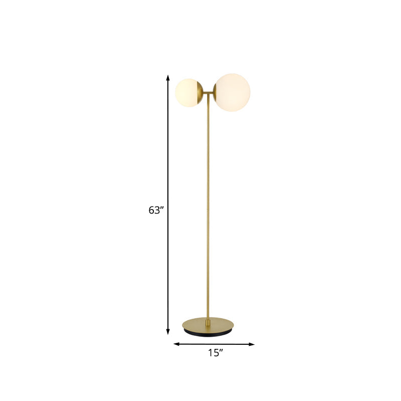 Opal Glass Standing Up Floor Lamp with 2-Head Bedroom Lighting in Gold