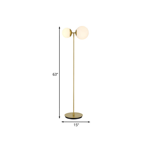 Opal Glass Standing Up Floor Lamp with 2-Head Bedroom Lighting in Gold