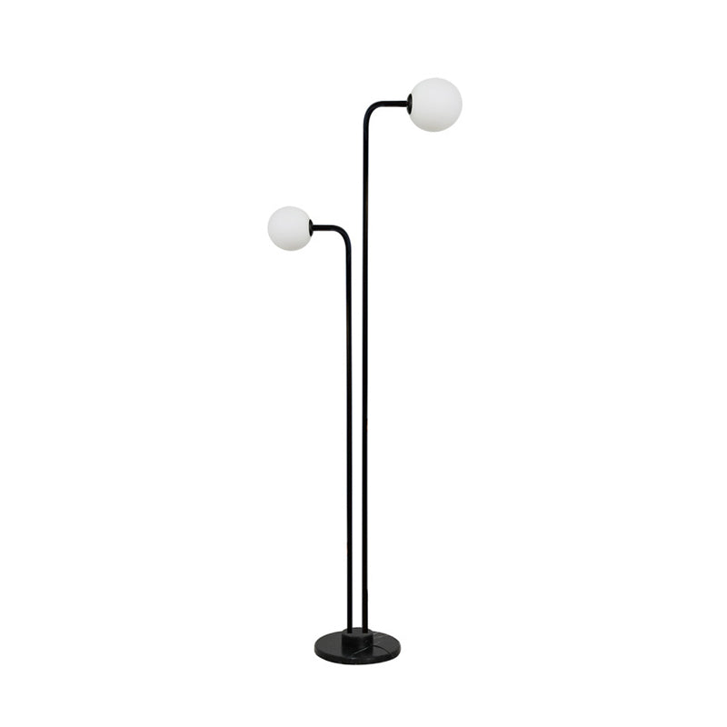 Contemporary Glass Floor Lamp - Black Ball Shape with 2 Bulbs for Bedroom