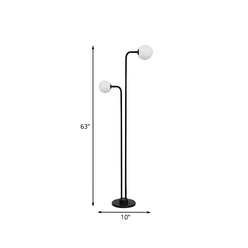 Contemporary Glass Floor Lamp - Black Ball Shape with 2 Bulbs for Bedroom