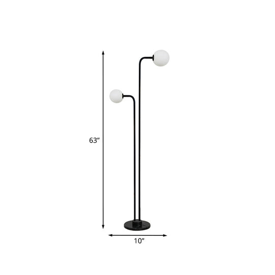 Contemporary Glass Floor Lamp - Black Ball Shape with 2 Bulbs for Bedroom